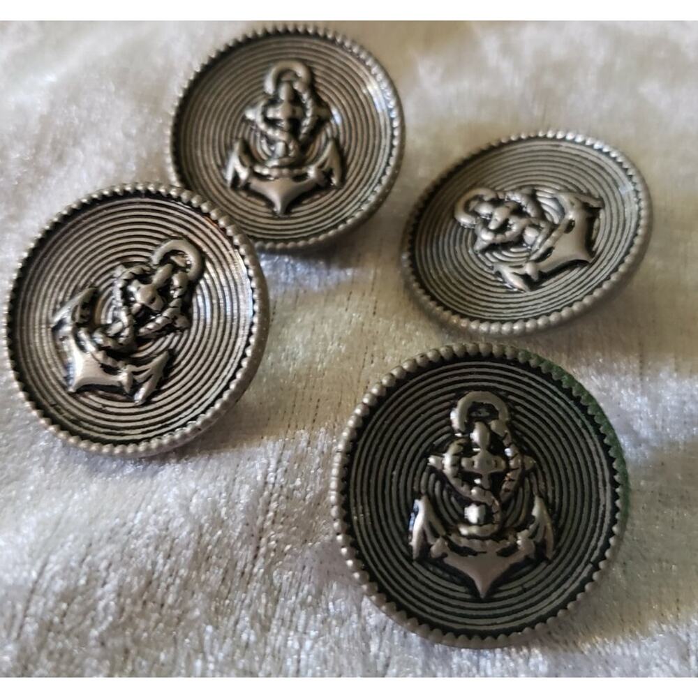 Set 4 WWII? Metal Uniform Buttons Vintage Fouled Anchor (w/ Green Patina) 13mm